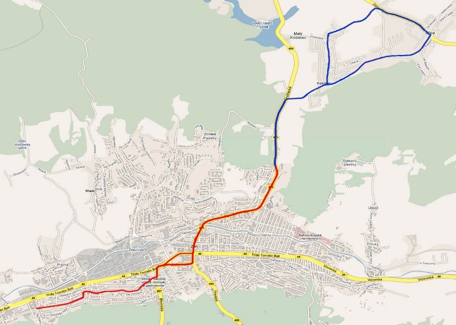 Trasa linek MHD č. 4 a 5